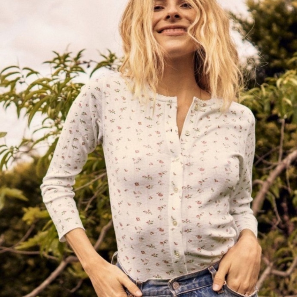 Doen Amelie long-sleeve white floral tee t-shirt S